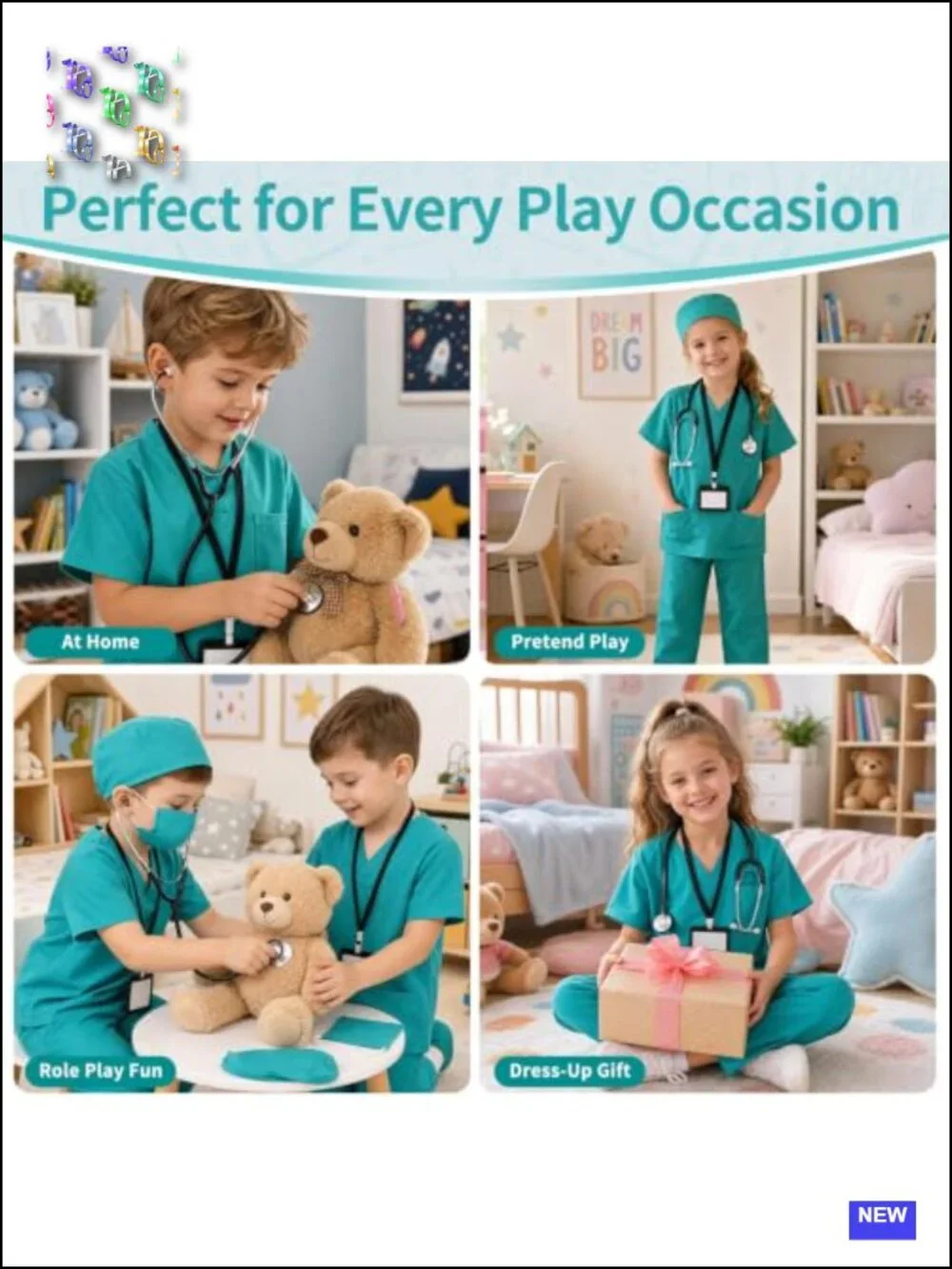7-Piece Kids Doctor Costume Set with Real Stethoscope Role Play Green